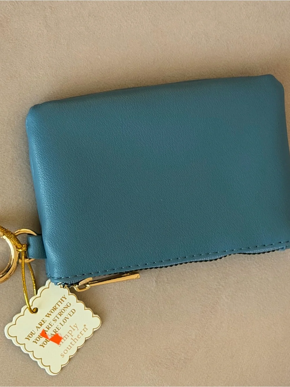 NWT Simply Southern Teal Zip Keyring Wallet with Gold Hardware